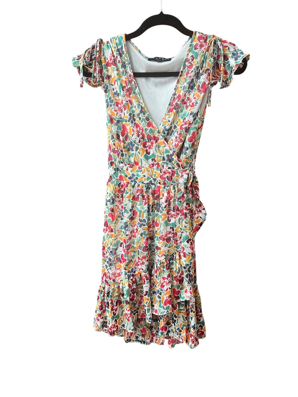 Laundry By Shelli Segal Floral V-Neck Tiered Dress in Red, Yellow & Green Size 0